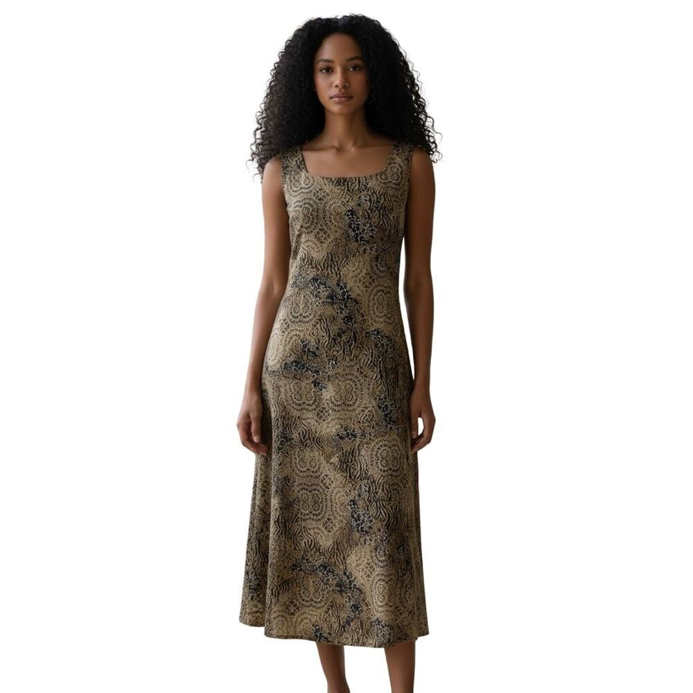 Jessica Howard Womens USA Made Animal Print Sleeveless Brown Midi Dress sz 16